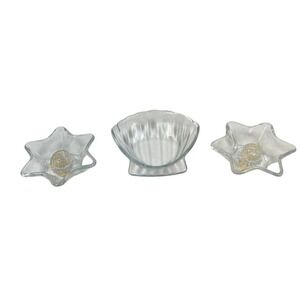 Set of 3 Vintage Glass Star Taper Candle Holders Seashell Candy Dish Home Decor